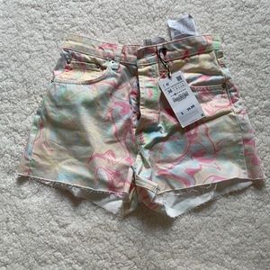 Zara colorful marbled jean shorts